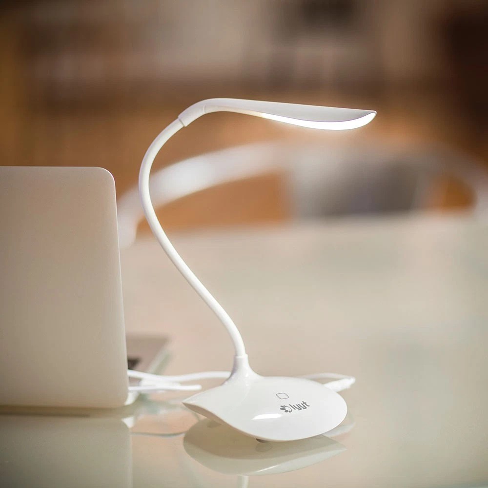 白色触控 LED 台灯 USB 供电 细灯臂阅读灯 细节图1