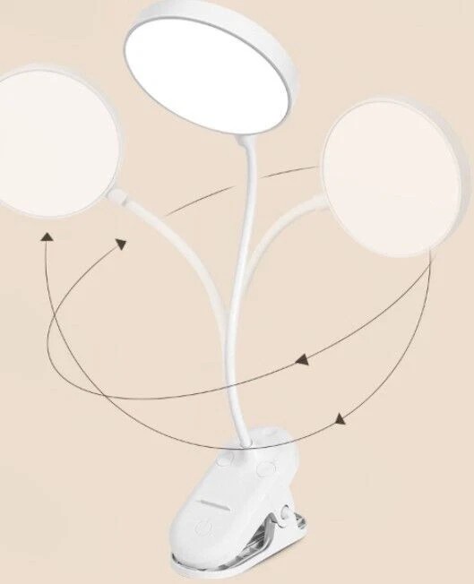 白色夹式阅读灯 柔性灯颈 USB 充电床头灯 细节图1